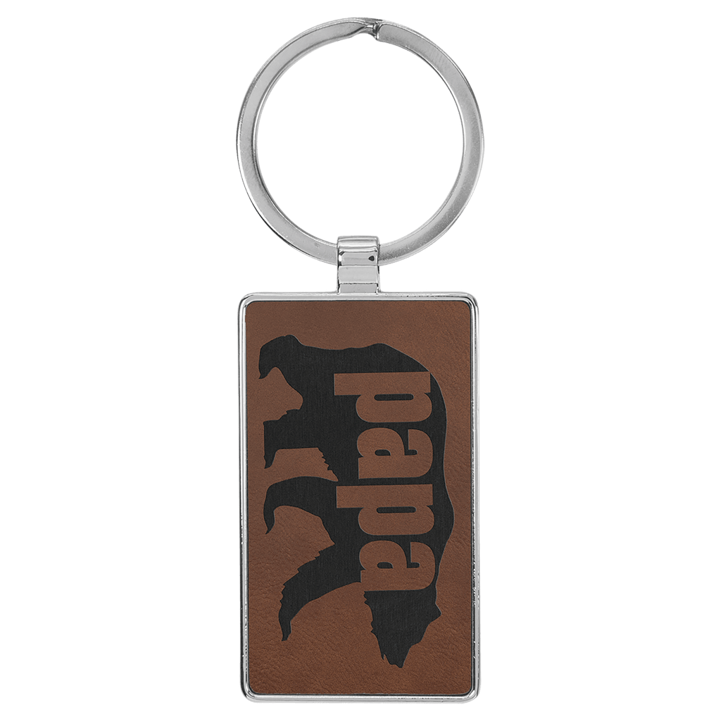 2 3/4" x 1 1/4" Laserable Leatherette/Metal Dark Rectangle Keychain