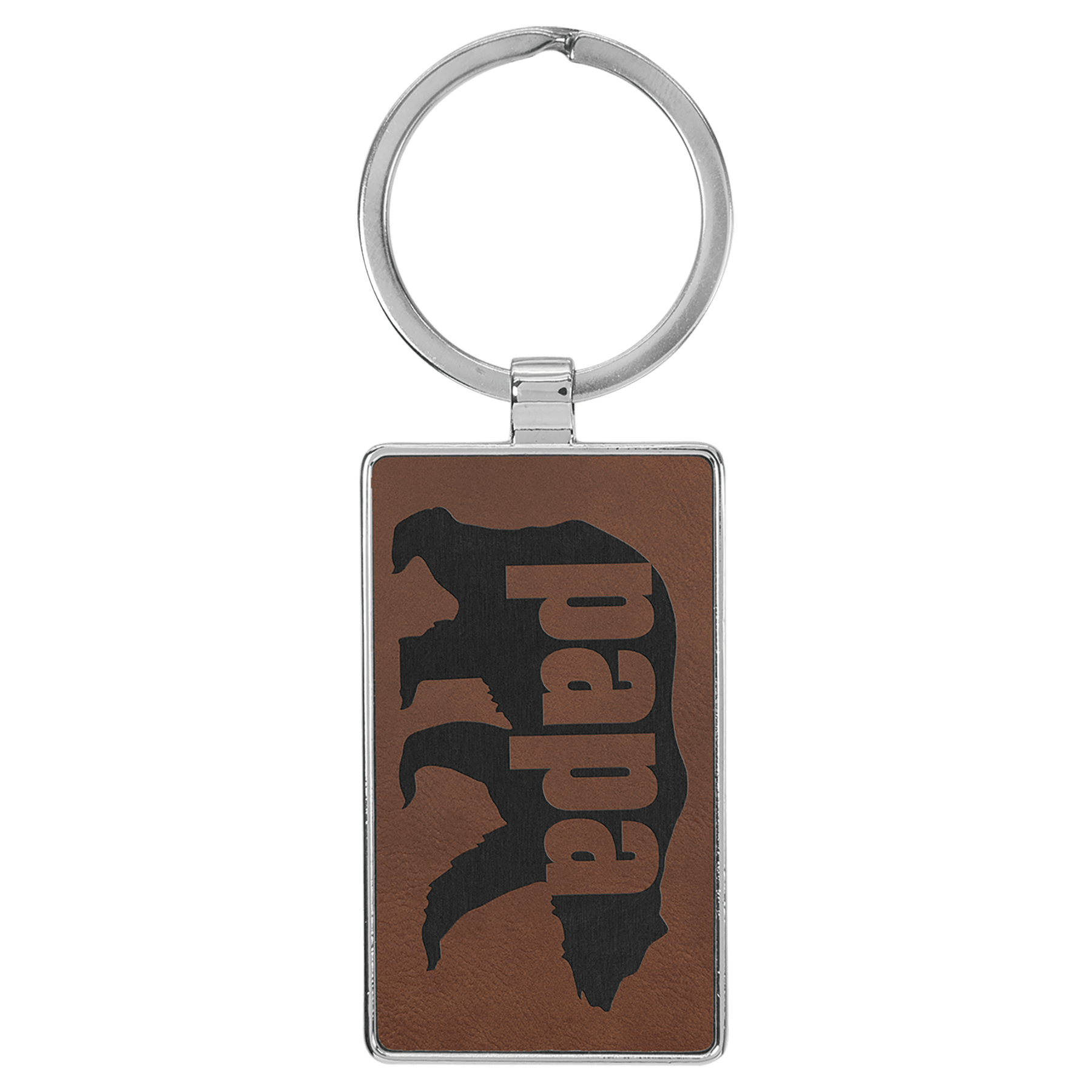 2 3/4" x 1 1/4" Laserable Leatherette/Metal Dark Rectangle Keychain