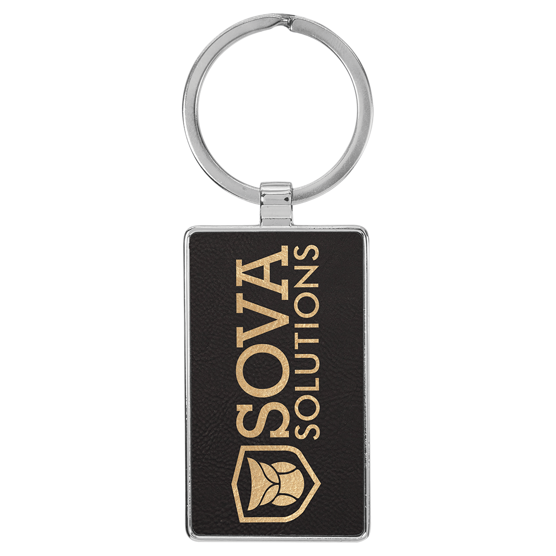 2 3/4" x 1 1/4" Laserable Leatherette/Metal/Gold Rectangle Keychain