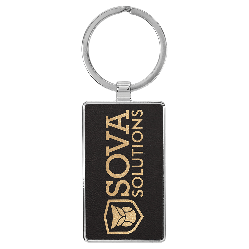 2 3/4" x 1 1/4" Laserable Leatherette/Metal/Gold Rectangle Keychain