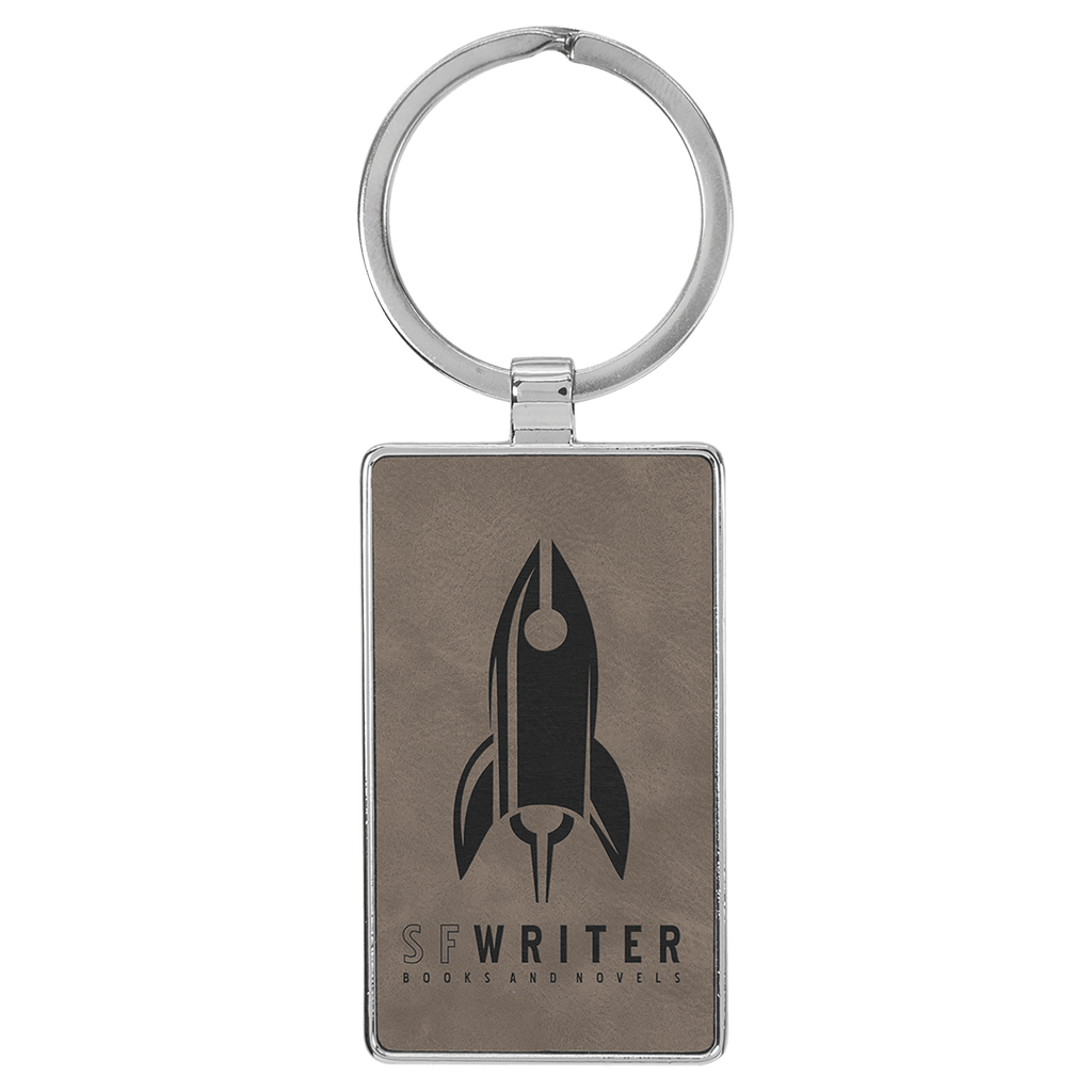 2 3/4" x 1 1/4" Laserable Leatherette/Metal Rectangle Keychain