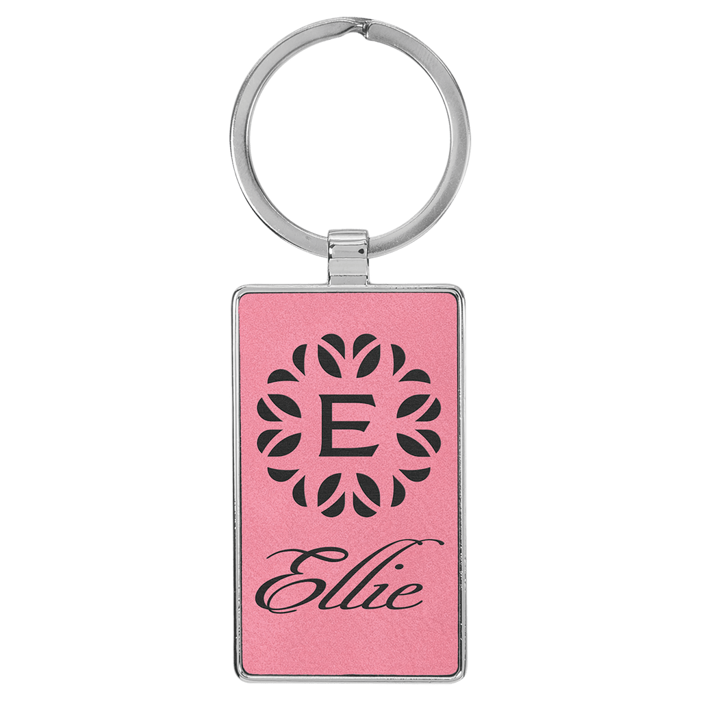 2 3/4" x 1 1/4" Laserable Leatherette/Metal Rectangle Keychain