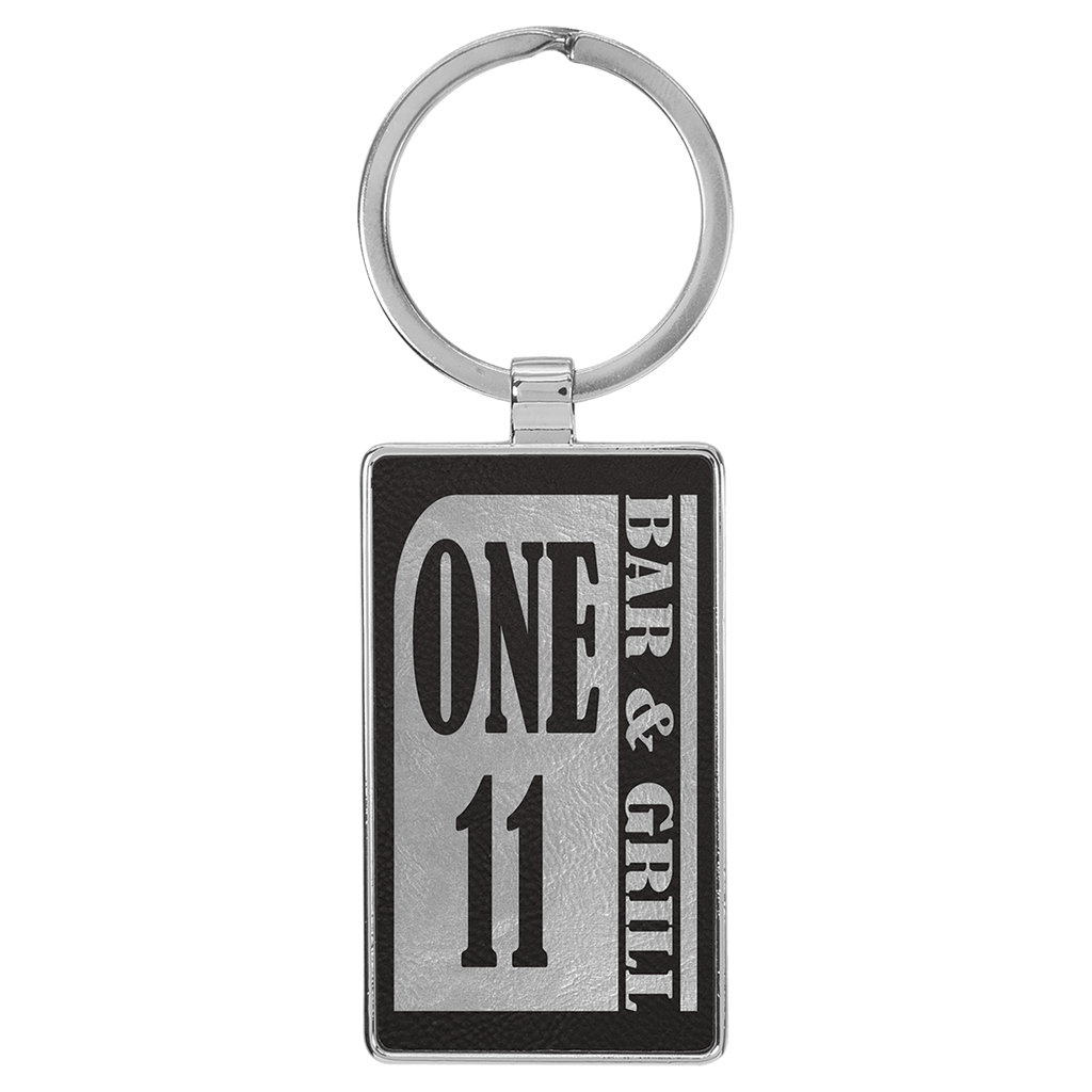 2 3/4" x 1 1/4" Laserable Leatherette/Metal/Silver Rectangle Keychain