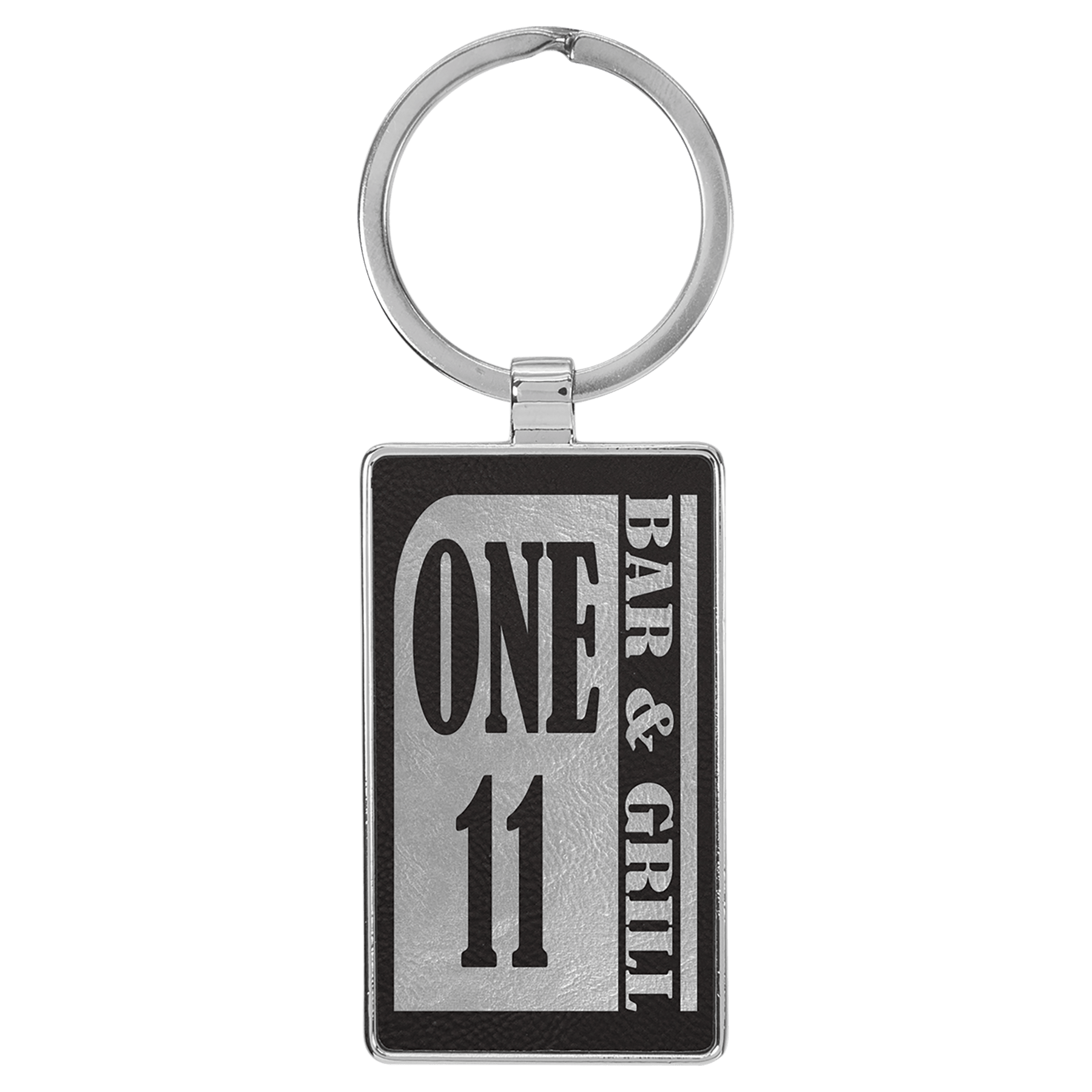 2 3/4" x 1 1/4" Laserable Leatherette/Metal/Silver Rectangle Keychain