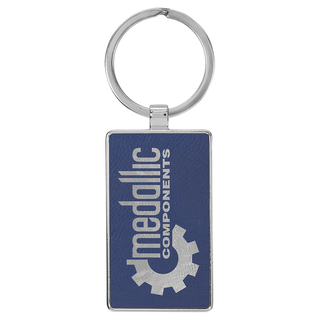 2 3/4" x 1 1/4" Laserable Leatherette/Metal/Silver Rectangle Keychain
