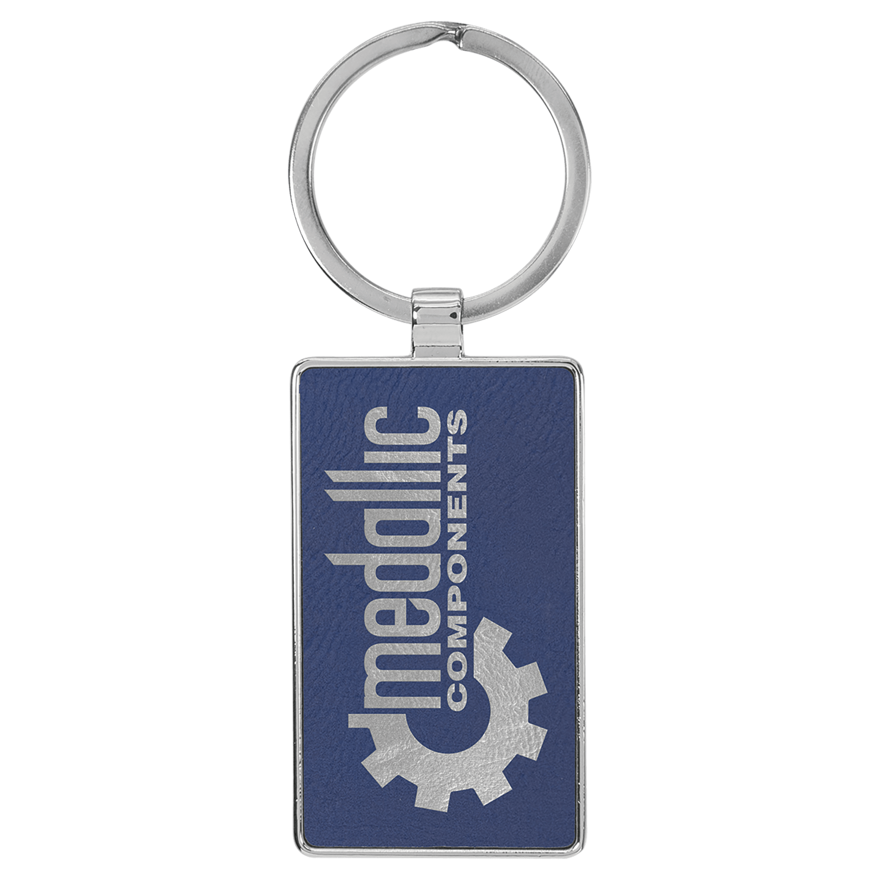 2 3/4" x 1 1/4" Laserable Leatherette/Metal/Silver Rectangle Keychain