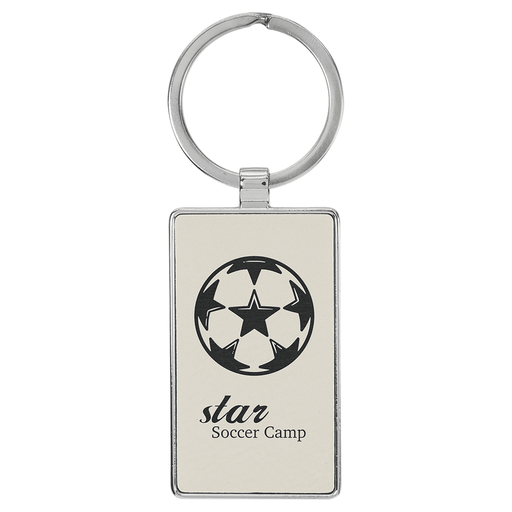 2 3/4" x 1 1/4" Laserable Leatherette/Metal Rectangle Keychain