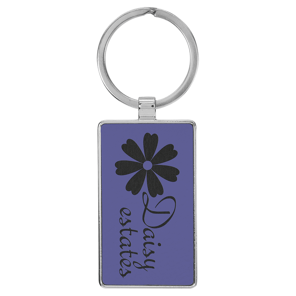 2 3/4" x 1 1/4" Laserable Leatherette/Metal Rectangle Keychain