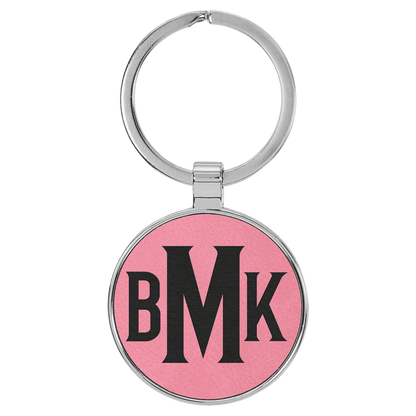 1 1/2" Laserable Leatherette/Metal Round Keychain