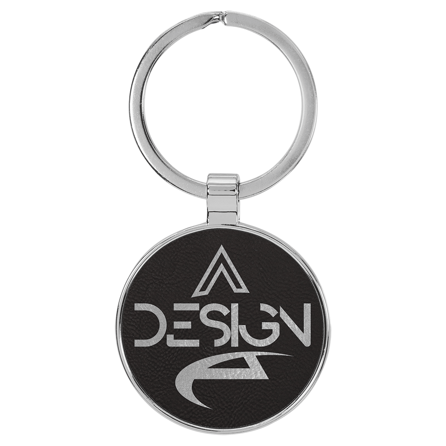 1 1/2" Laserable Leatherette/Metal/Silver Round Keychain