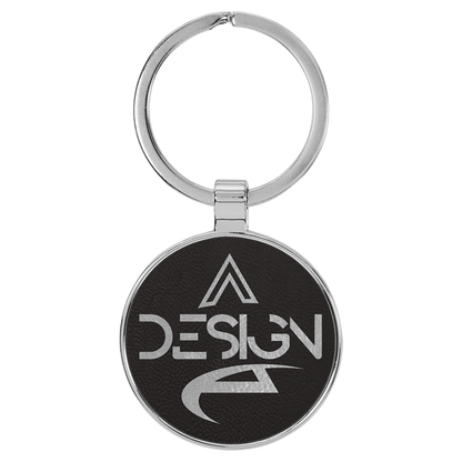 1 1/2" Laserable Leatherette/Metal/Silver Round Keychain