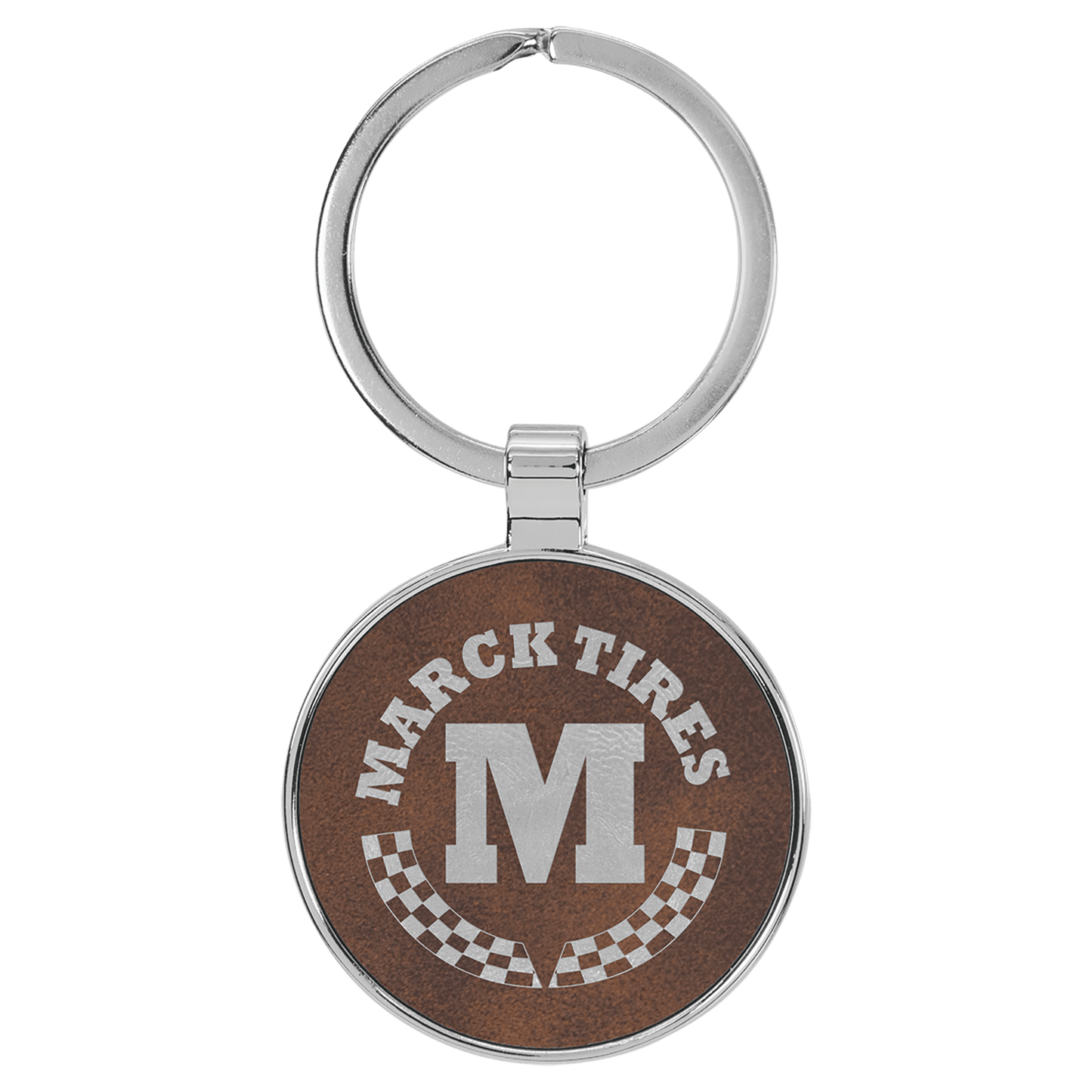 1 1/2" Laserable Leatherette/Metal Rustic/Silver Round Keychain
