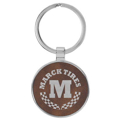 1 1/2" Laserable Leatherette/Metal Rustic/Silver Round Keychain