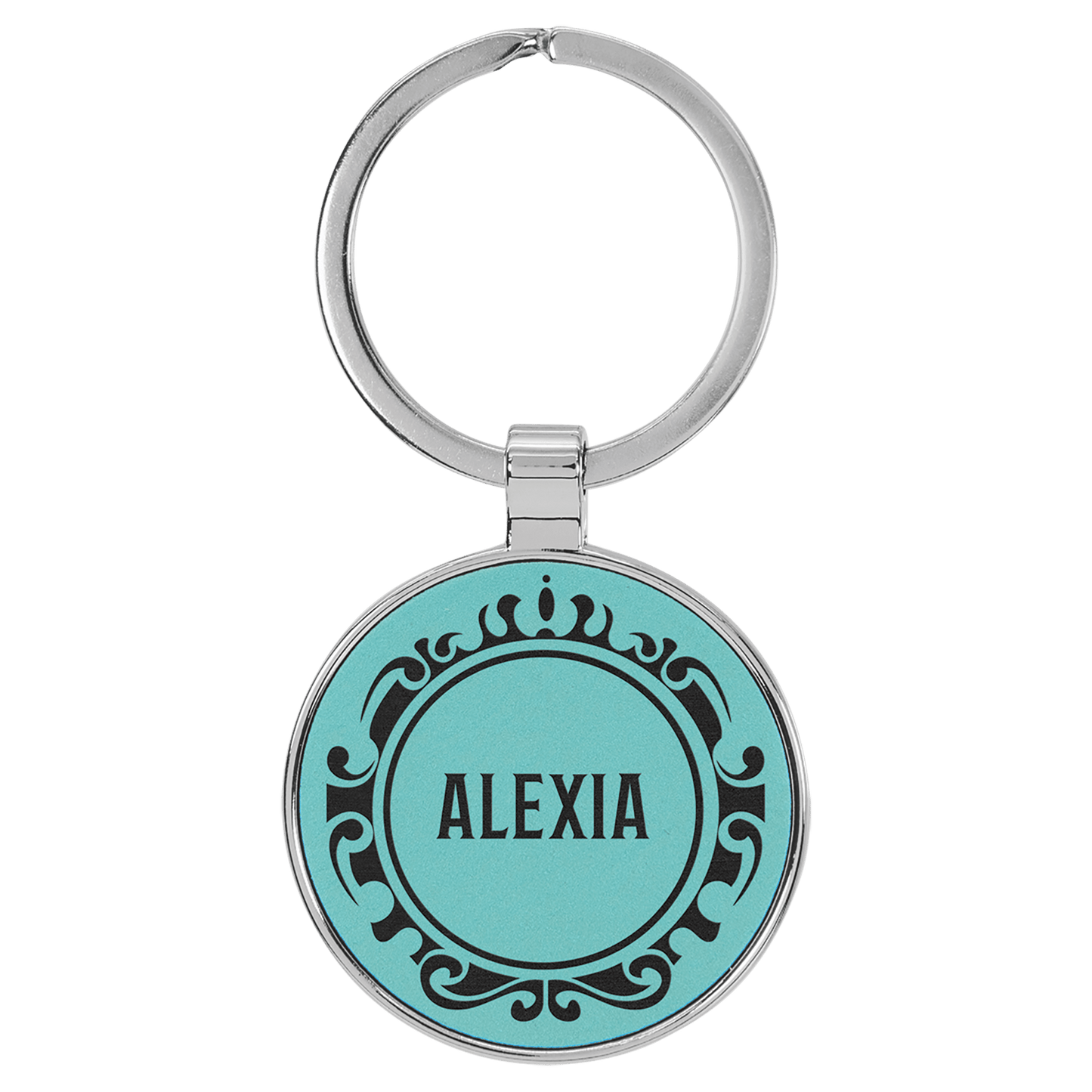 1 1/2" Laserable Leatherette/Metal Round Keychain