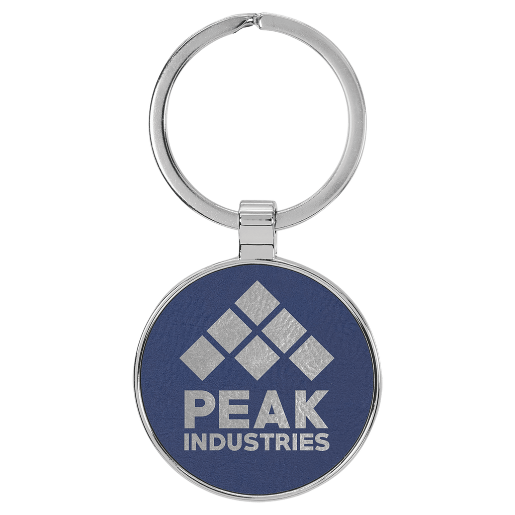 1 1/2" Laserable Leatherette/Metal/Silver Round Keychain