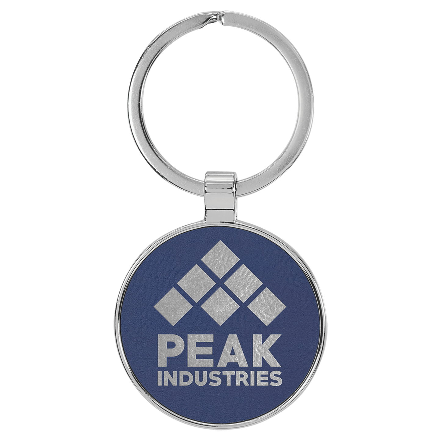1 1/2" Laserable Leatherette/Metal/Silver Round Keychain