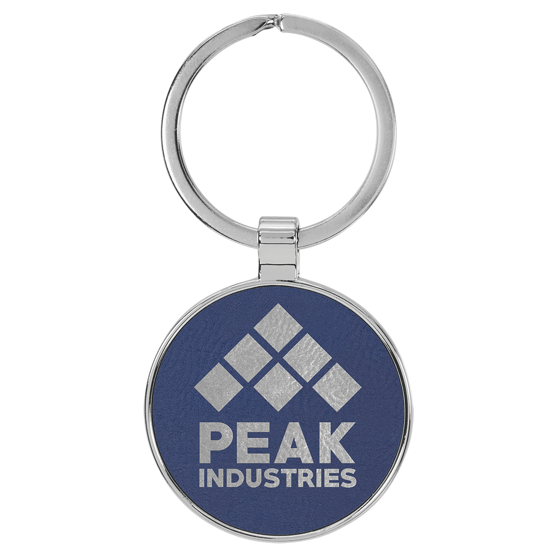 1 1/2" Laserable Leatherette/Metal/Silver Round Keychain