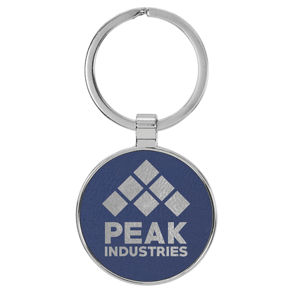 1 1/2" Laserable Leatherette/Metal/Silver Round Keychain