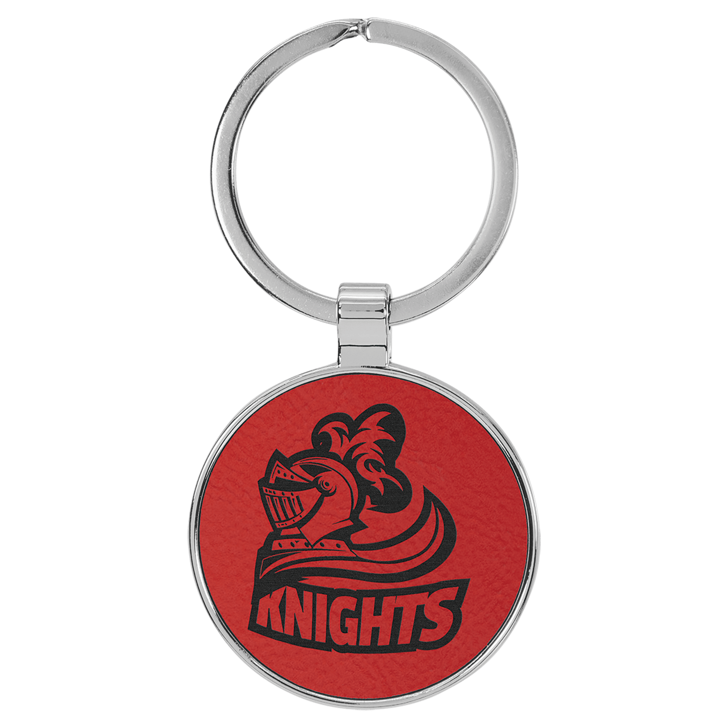 1 1/2" Laserable Leatherette/Metal Round Keychain