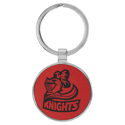 1 1/2" Laserable Leatherette/Metal Round Keychain