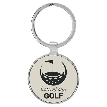 1 1/2" Laserable Leatherette/Metal Round Keychain