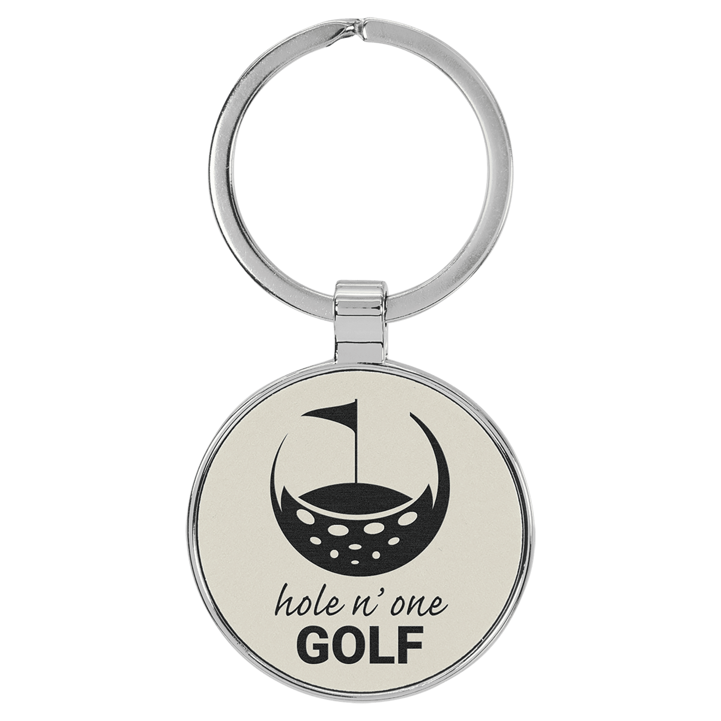 1 1/2" Laserable Leatherette/Metal Round Keychain