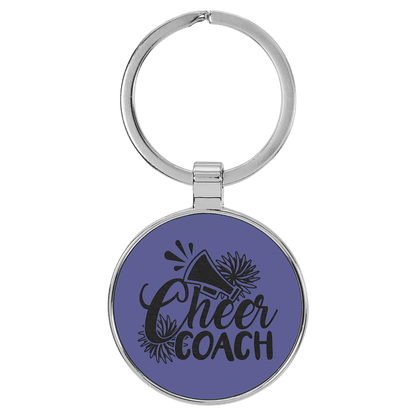 1 1/2" Laserable Leatherette/Metal Round Keychain