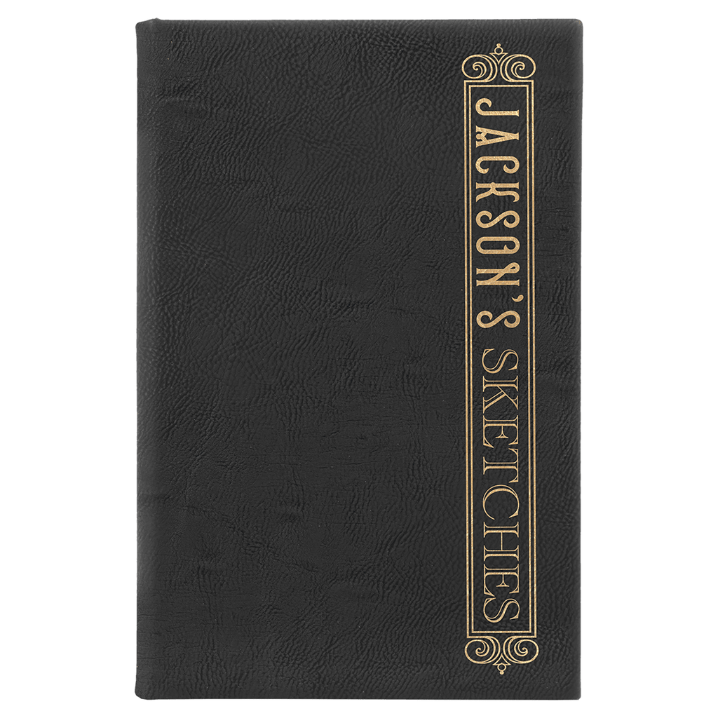 5 1/4" x 8 1/4"/Gold Laserable Leatherette Sketch Book with Unlined Notepad