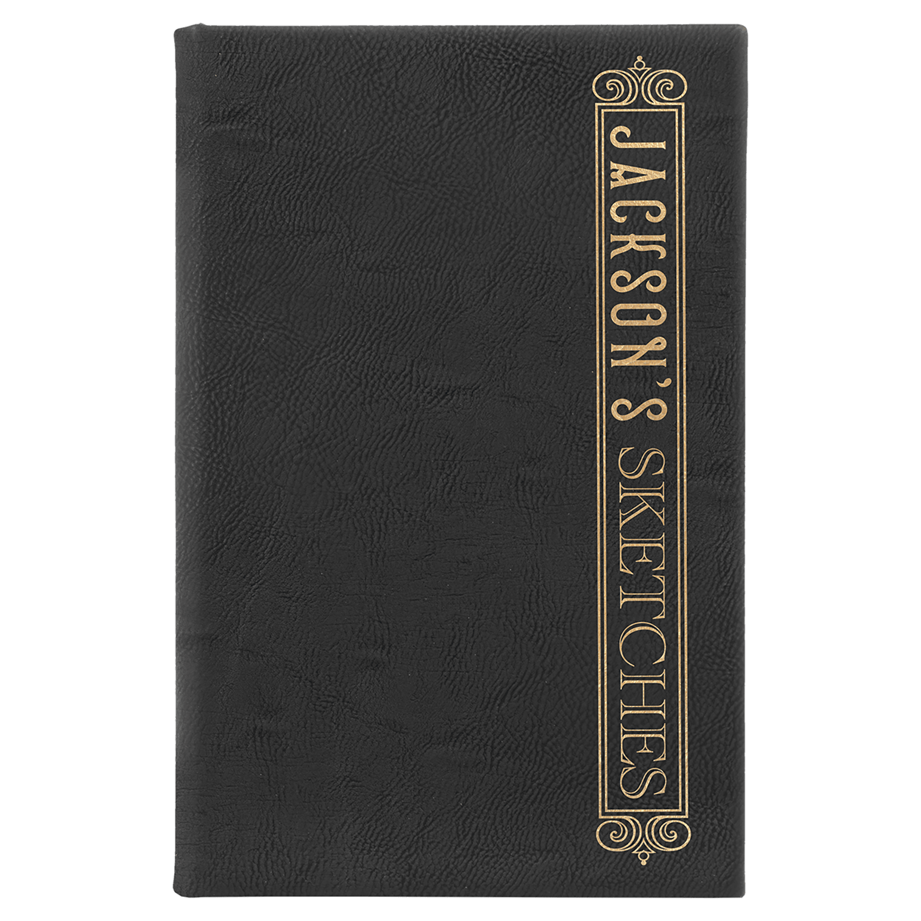 5 1/4" x 8 1/4"/Gold Laserable Leatherette Sketch Book with Unlined Notepad