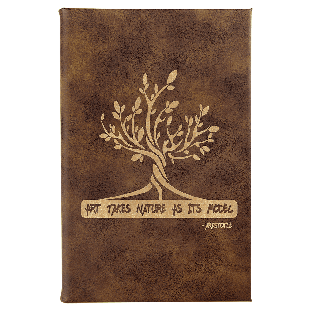5 1/4" x 8 1/4" Rustic/Gold Laserable Leatherette Sketch Book with Unlined  Notepad