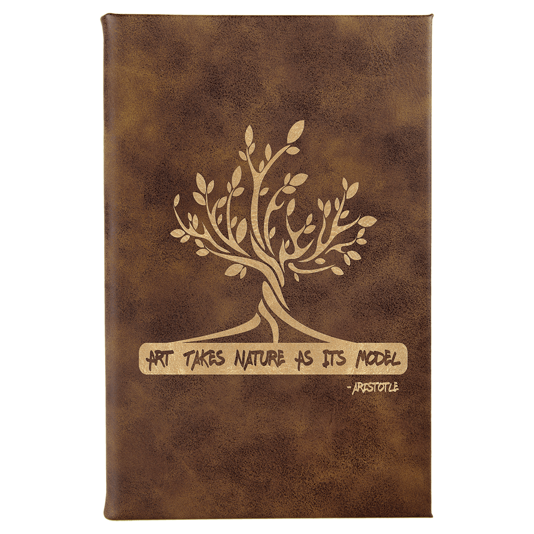 5 1/4" x 8 1/4" Rustic/Gold Laserable Leatherette Sketch Book with Unlined  Notepad
