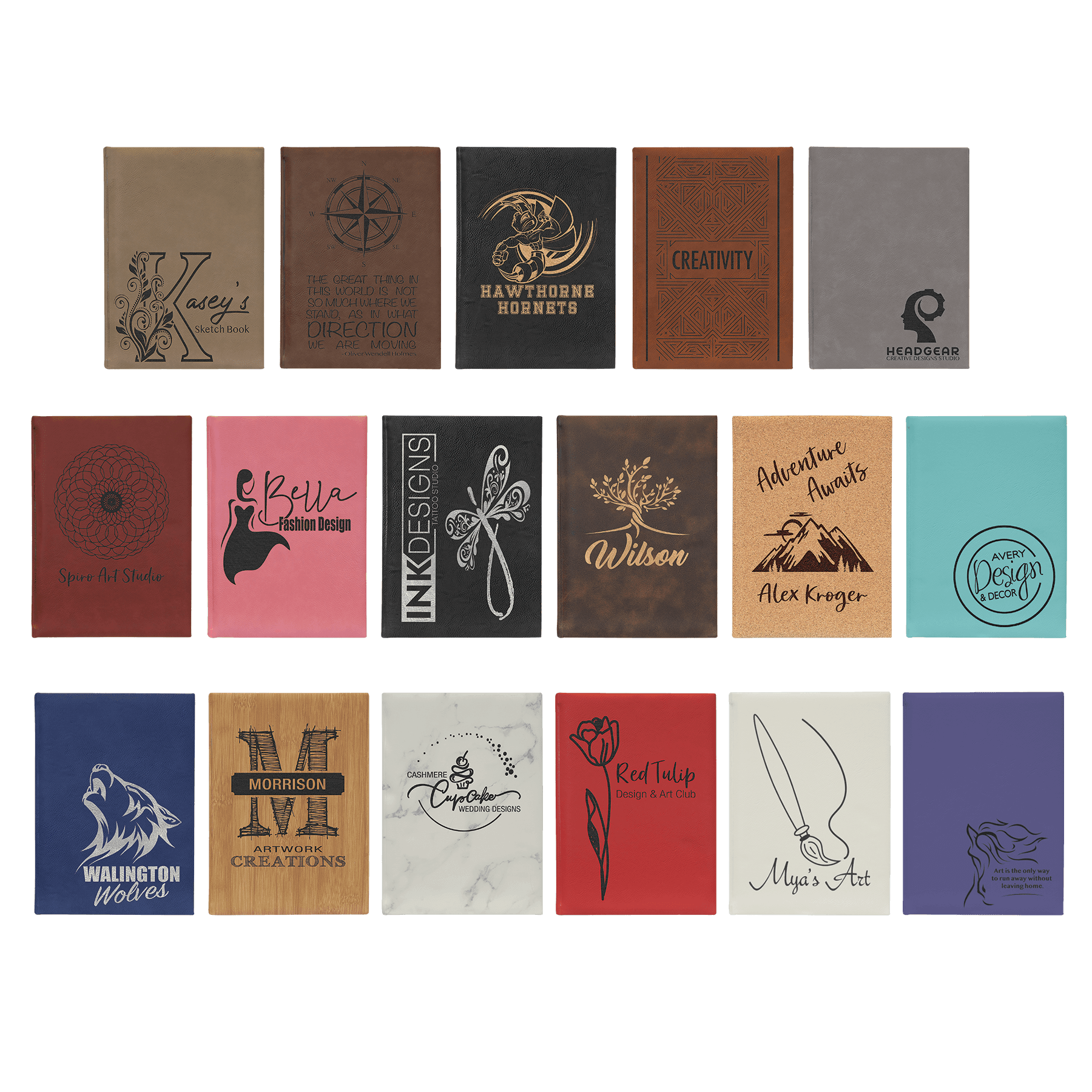 7" x 9 3/4" Laserable Leatherette Sketch Book with Unlined Notepad Sample Set
