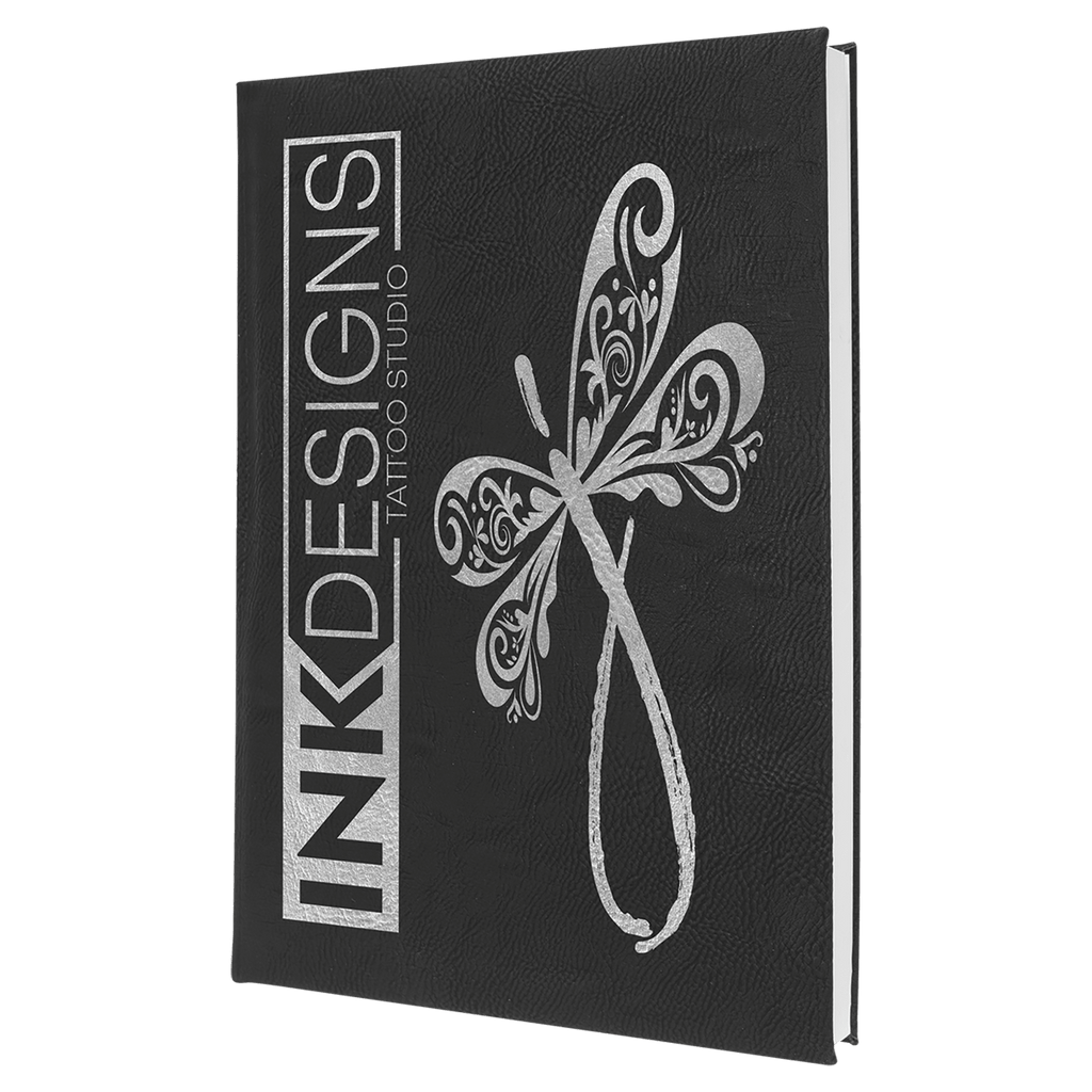 7" x 9 3/4"/Silver Laserable Leatherette Sketch Book with Unlined Notepad