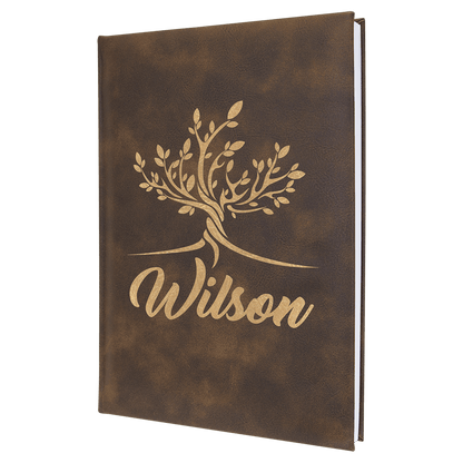 7" x 9 3/4" Rustic/Gold Laserable Leatherette Sketch Book with Unlined Note pad