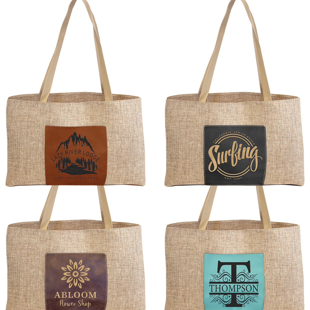 19" x 12" Burlap Bag with 5" Laserable Leatherette Gusset Sample Set