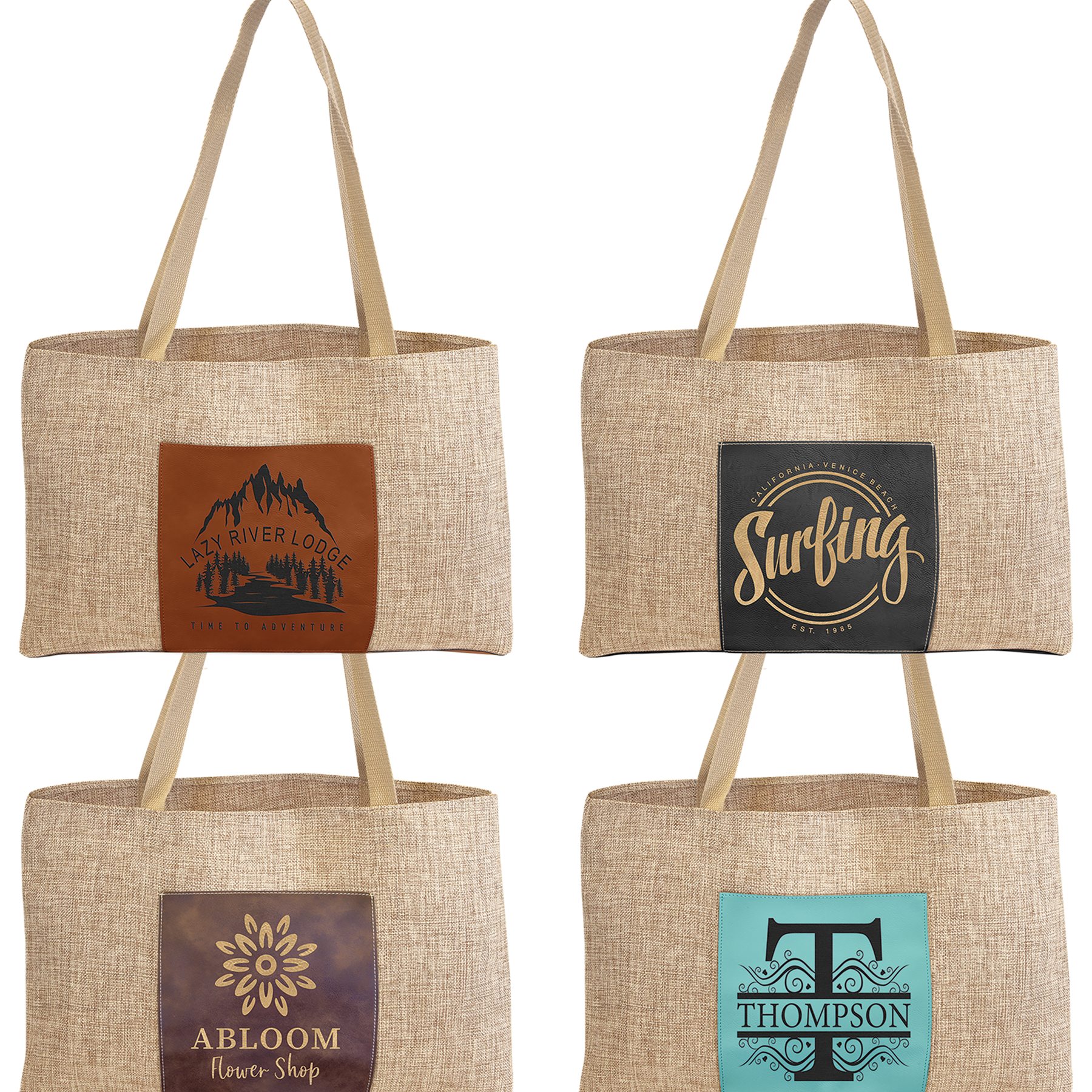 19" x 12" Burlap Bag with 5" Laserable Leatherette Gusset Sample Set
