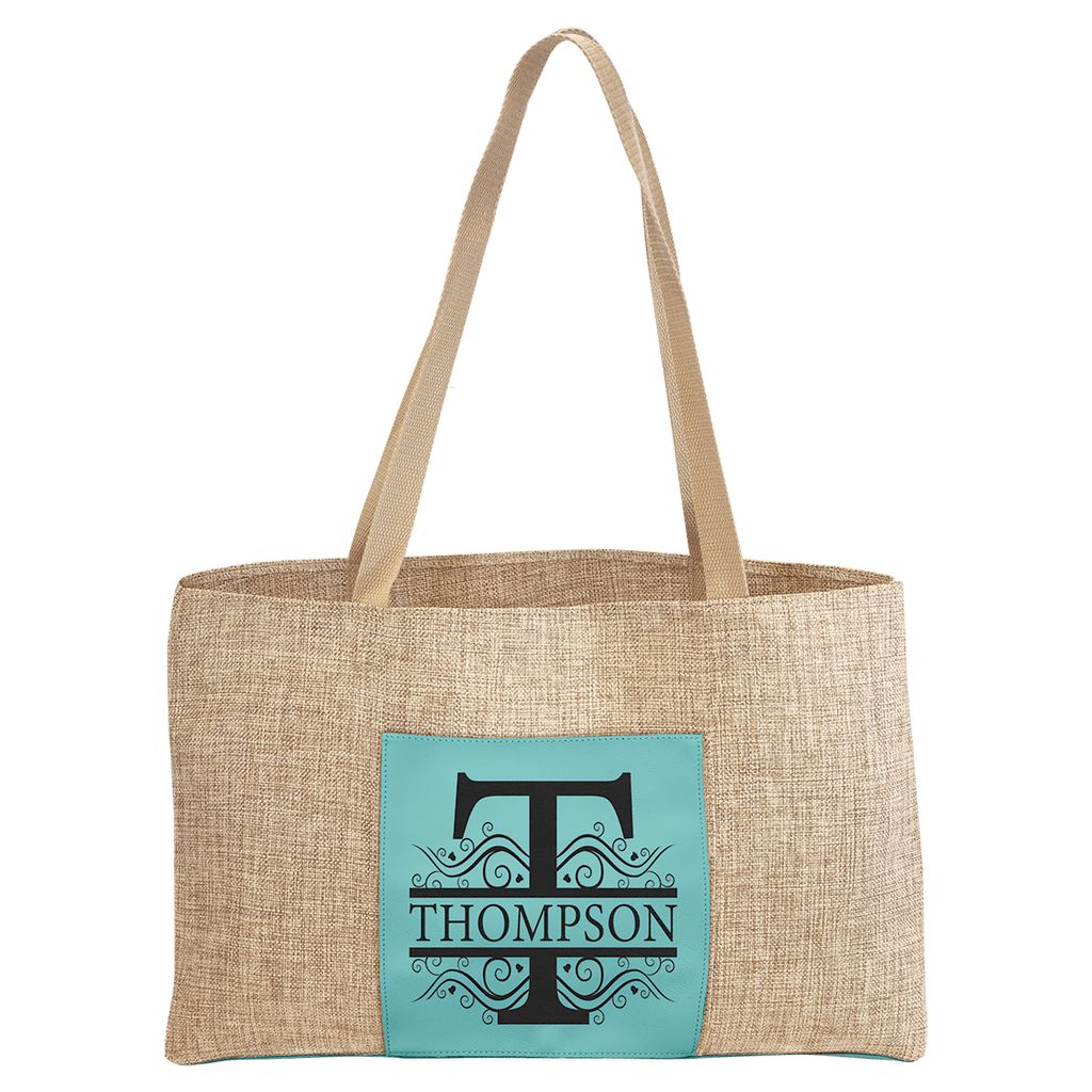 19" x 12" Burlap Bag with 5" Laserable Leatherette Gusset