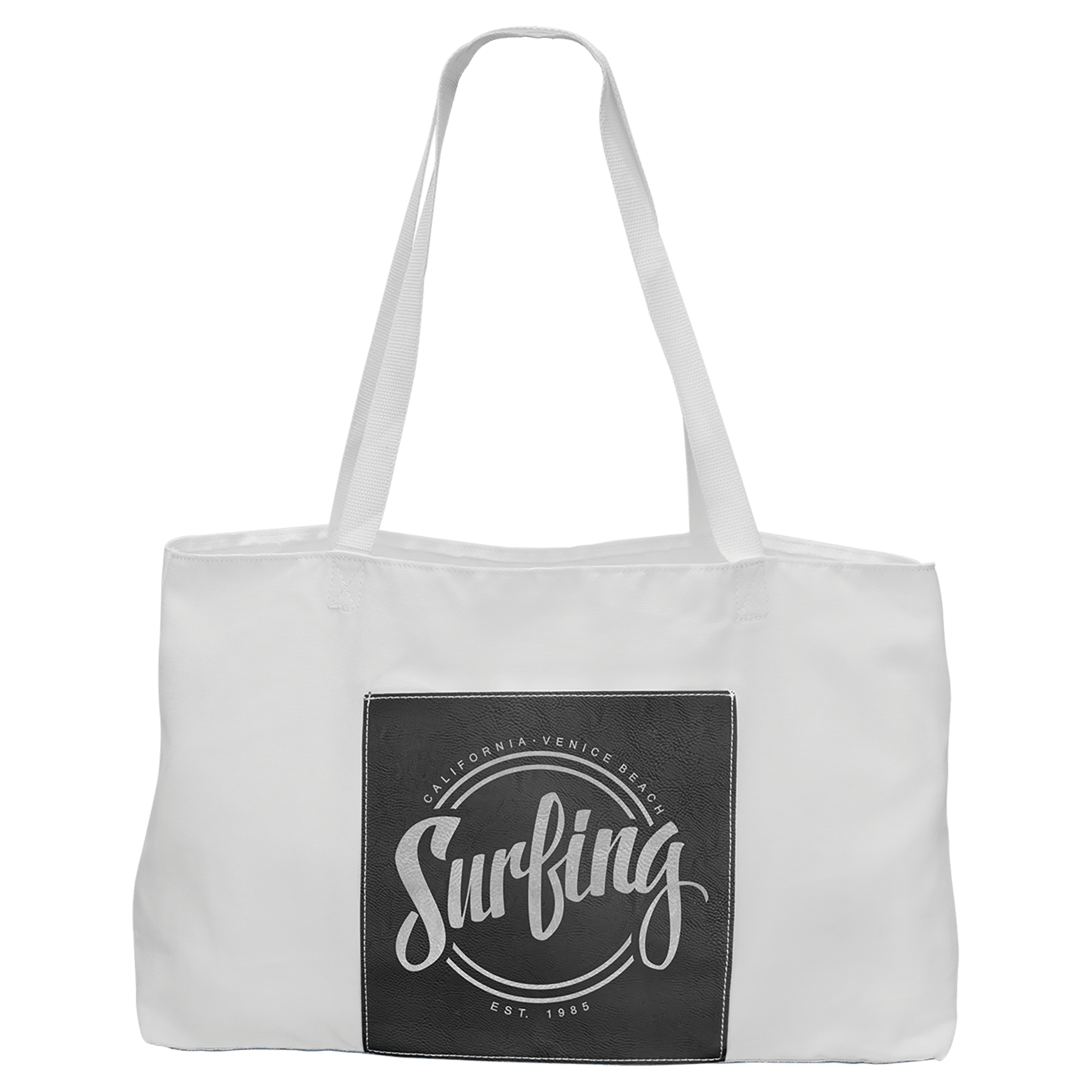 19" x 12" White Bag with 5"/Silver Laserable Leatherette Gusset