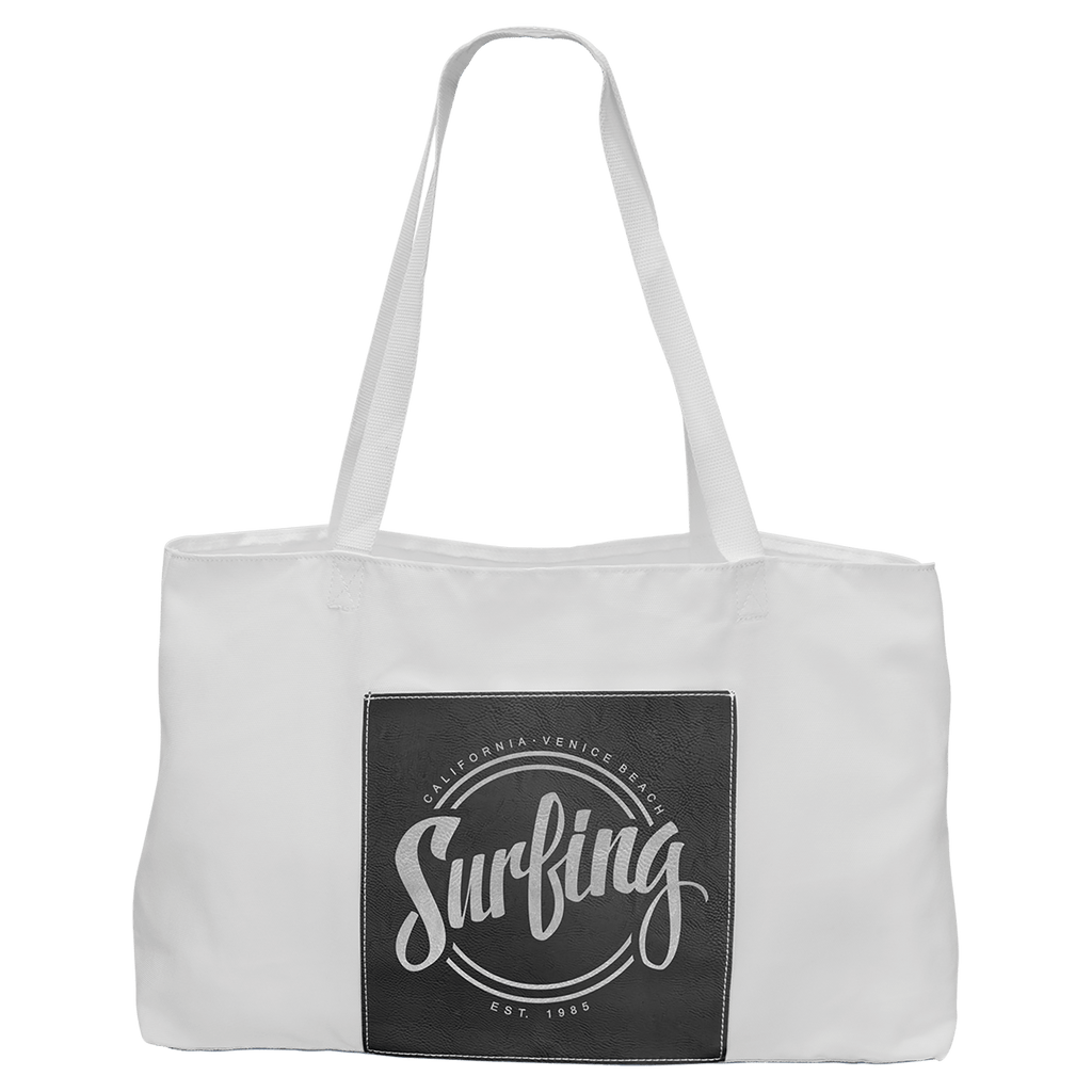19" x 12" White Bag with 5"/Silver Laserable Leatherette Gusset