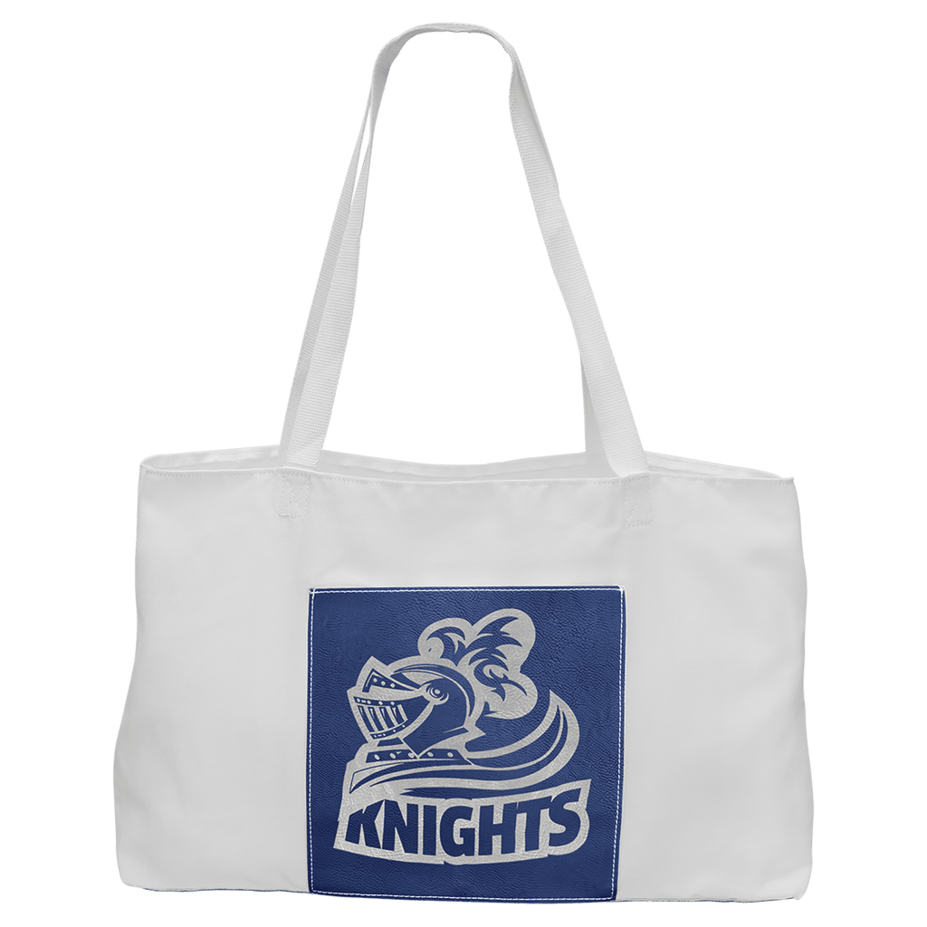 19" x 12" White Bag with 5"/Silver Laserable Leatherette Gusset