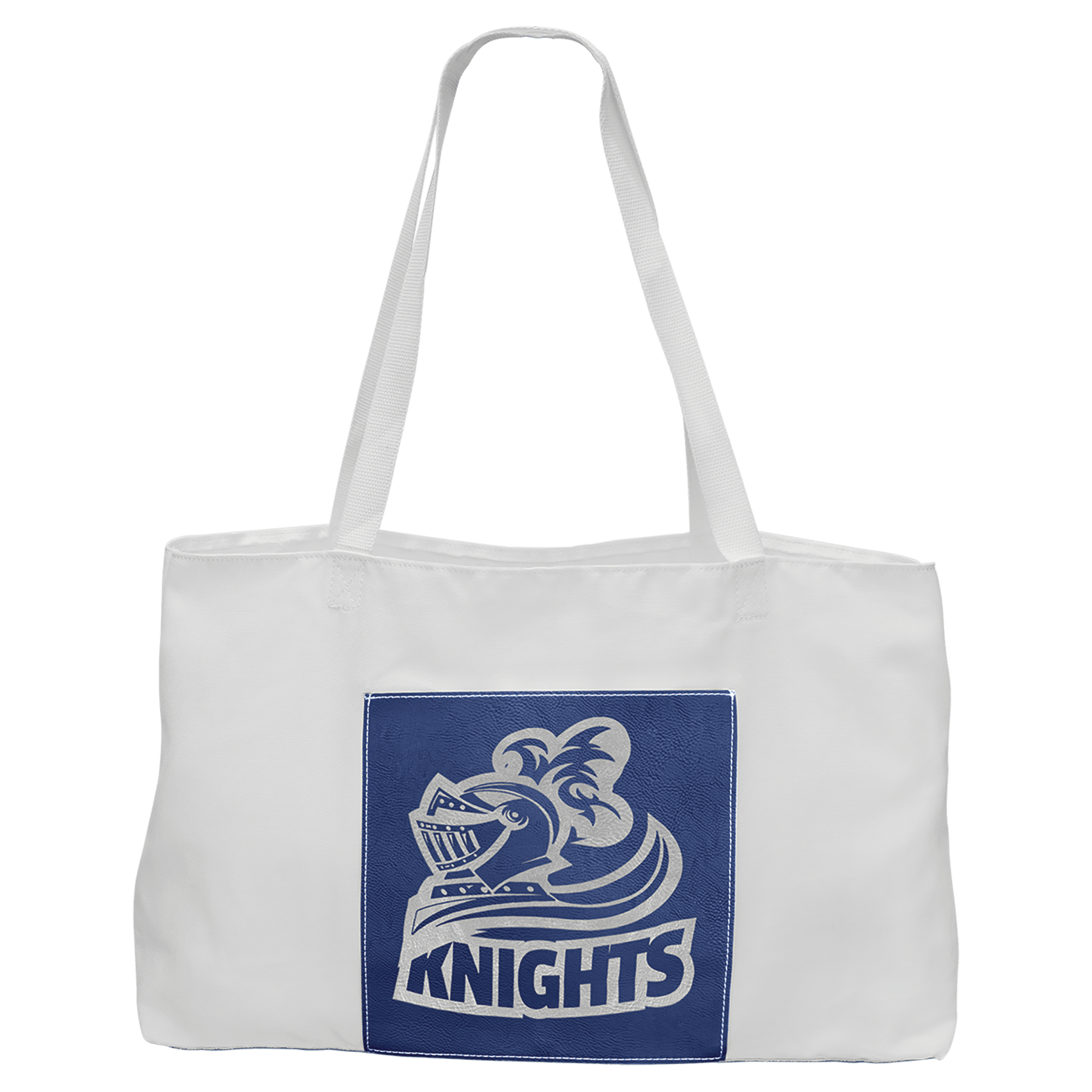 19" x 12" White Bag with 5"/Silver Laserable Leatherette Gusset