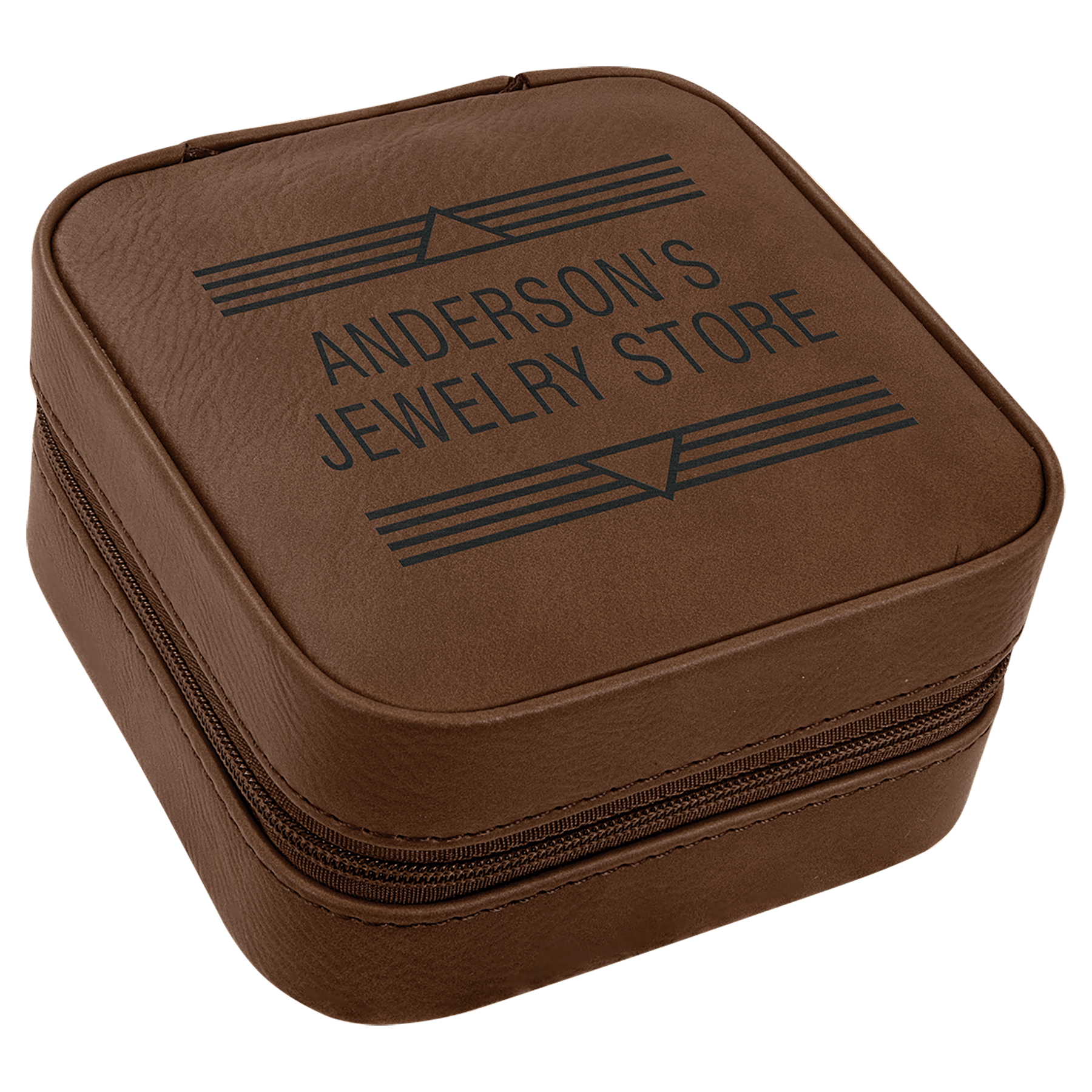 4" X 4" Dark Brown Laserable Leatherette Travel Jewelry Box with Lining