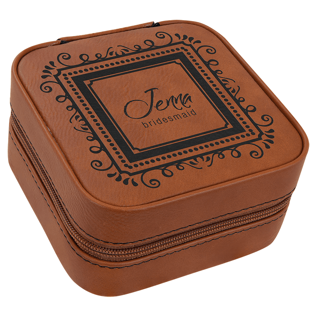 4" X 4" Rawhide Laserable Leatherette Travel Jewelry Box with Lining