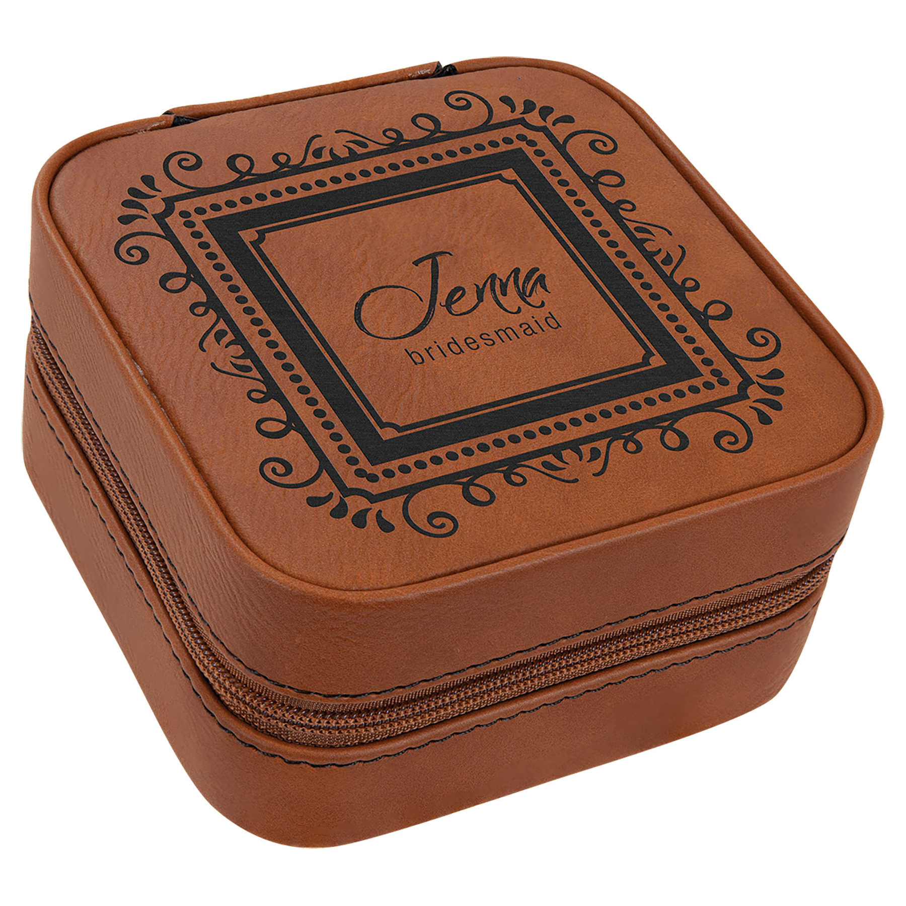 4" X 4" Rawhide Laserable Leatherette Travel Jewelry Box with Lining