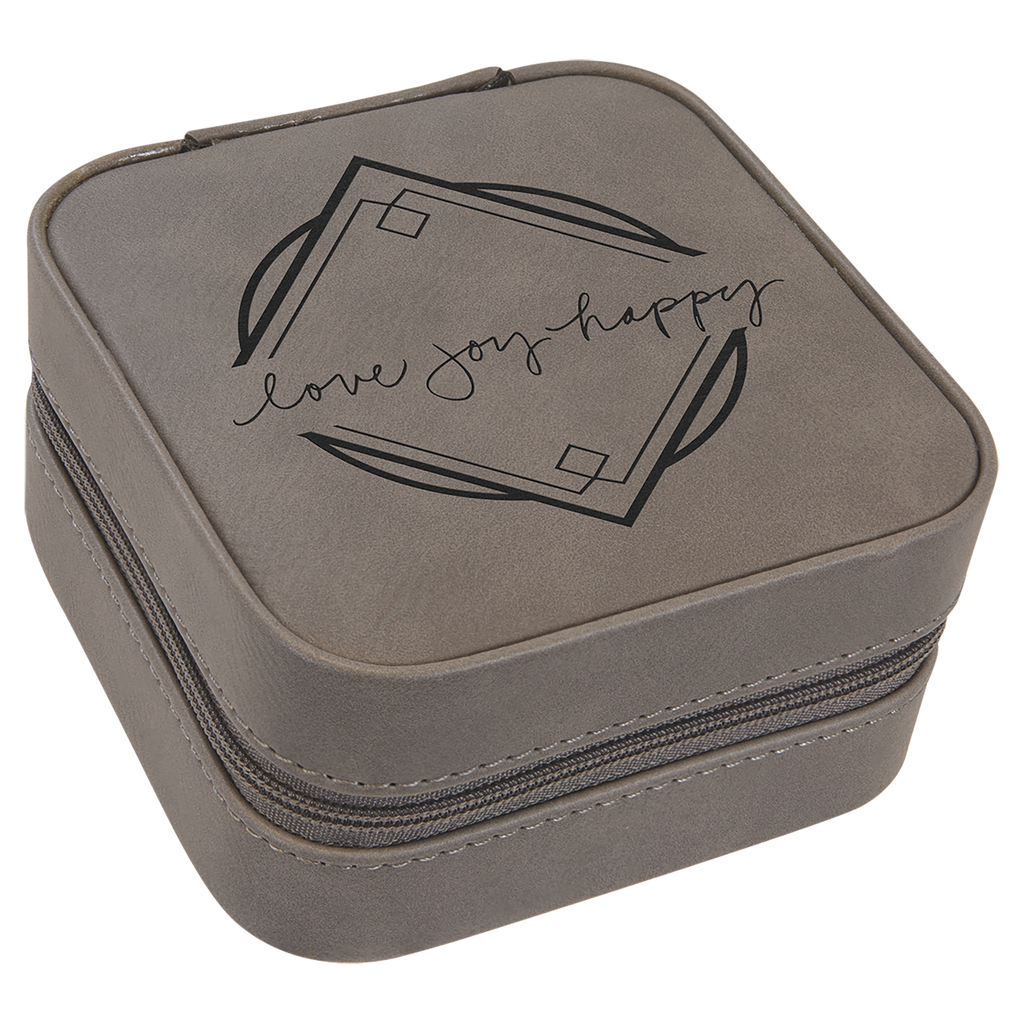 4" X 4" Gray Laserable Leatherette Travel Jewelry Box with Lining