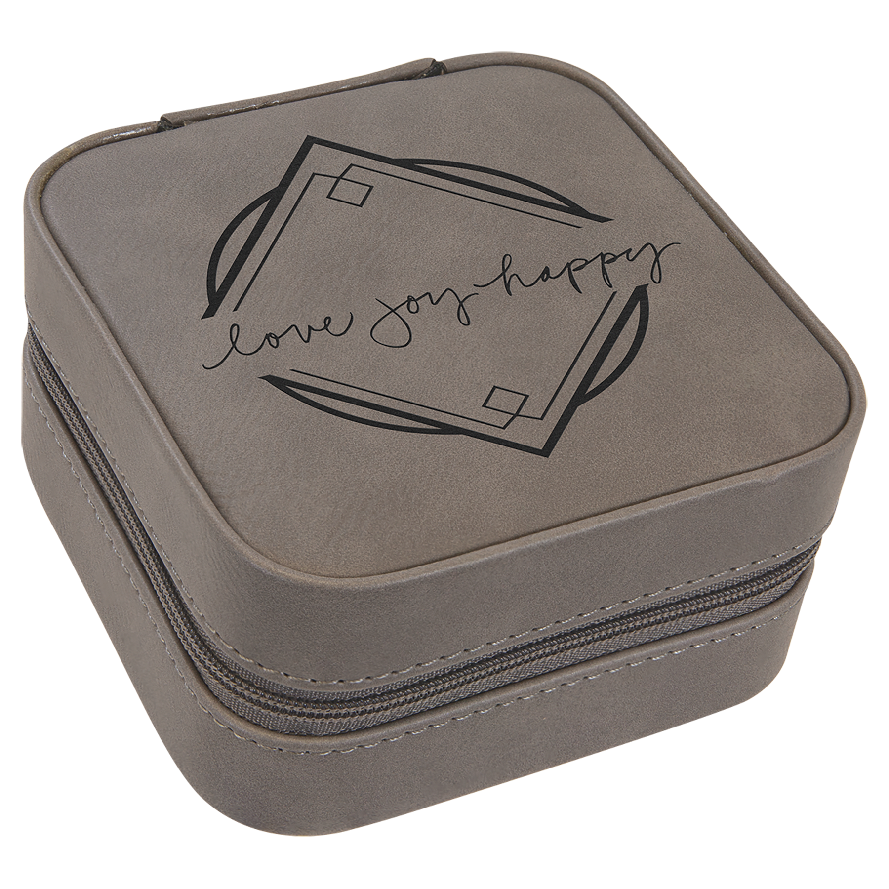 4" X 4" Gray Laserable Leatherette Travel Jewelry Box with Lining