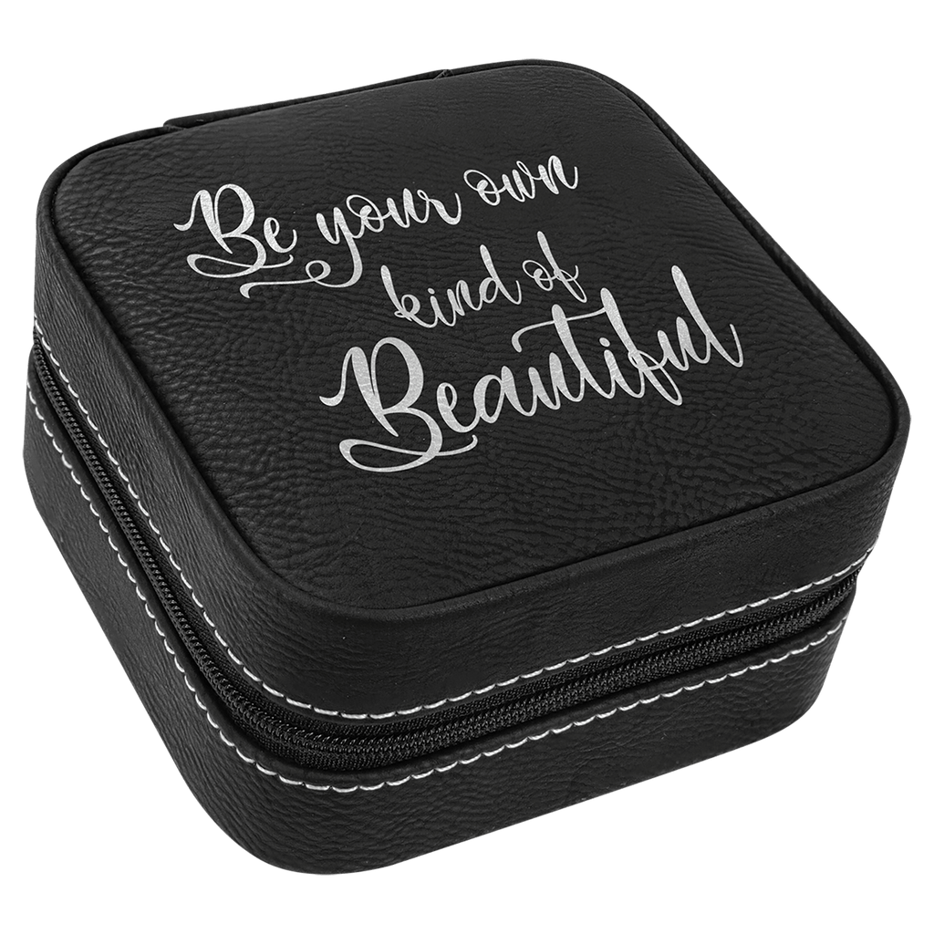 4" x 4"  Black/Silver Laserable Leatherette Travel Jewelry Box with Lining