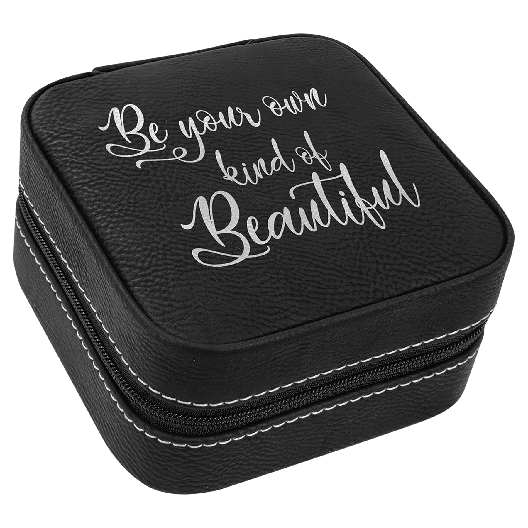 4" x 4"  Black/Silver Laserable Leatherette Travel Jewelry Box with Lining