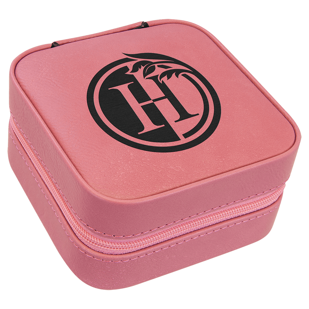 4" X 4" Pink Laserable Leatherette Travel Jewelry Box with Lining