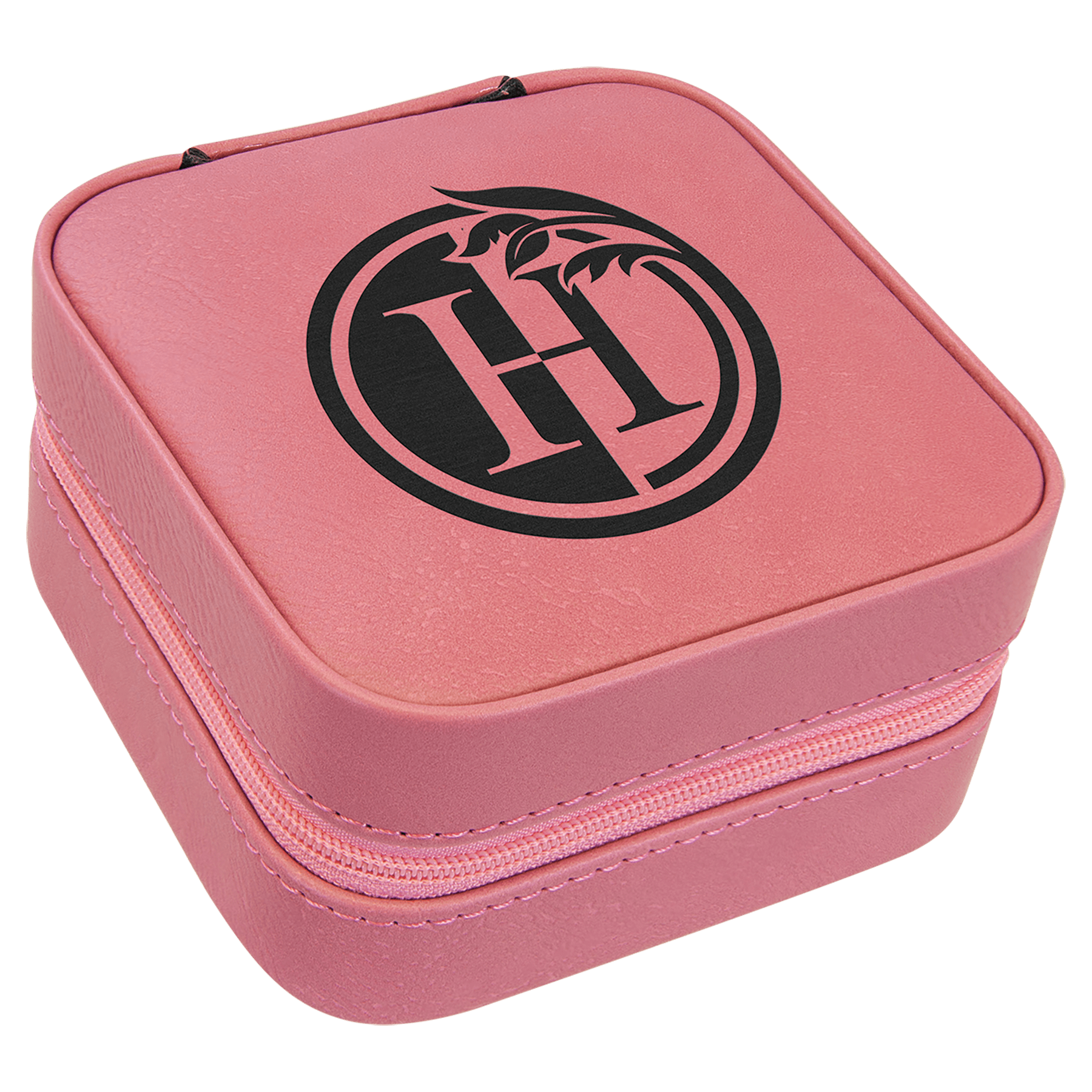 4" X 4" Pink Laserable Leatherette Travel Jewelry Box with Lining